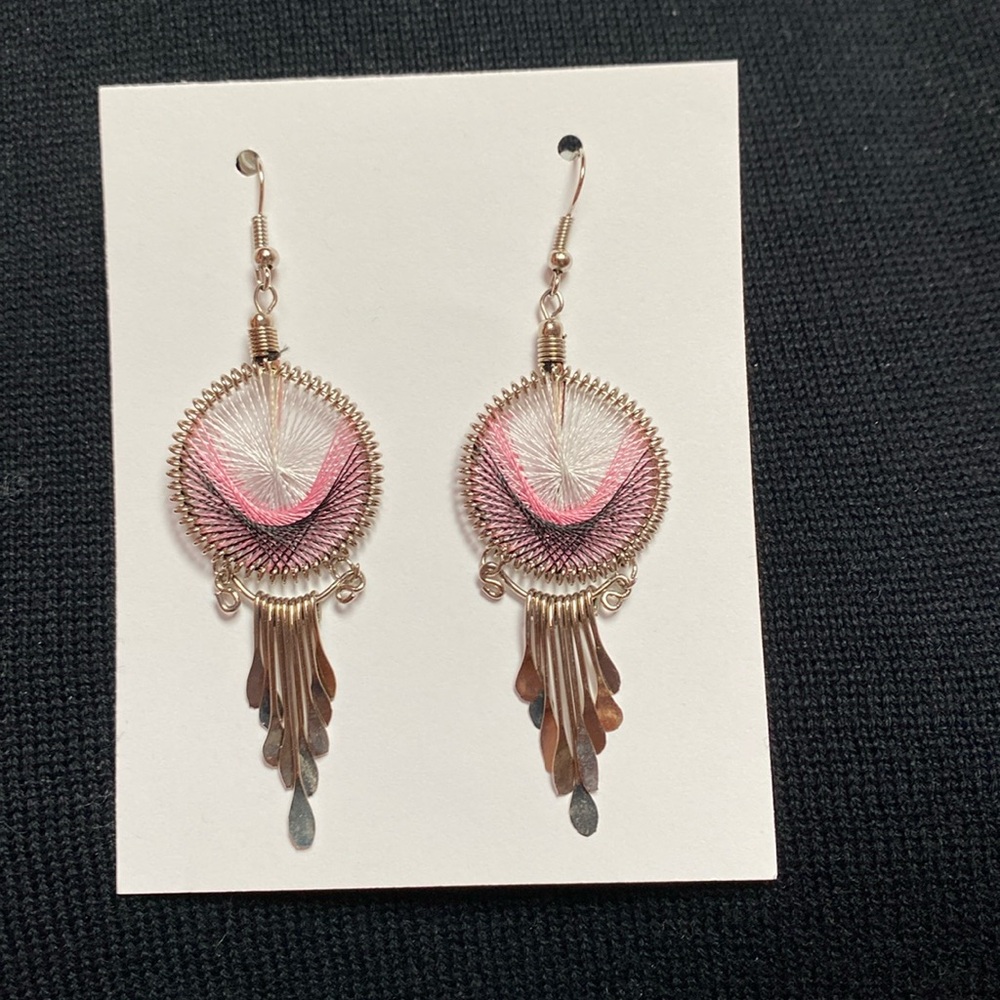 Pink and silver dream catcher earrings
